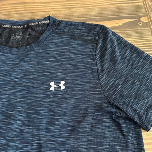 Men's Under Armour Blue Black Heather Short Sleeve Tee XL Performance